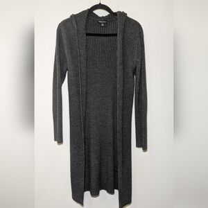 Long Ribbed Hooded Cardigan - Dark Gray